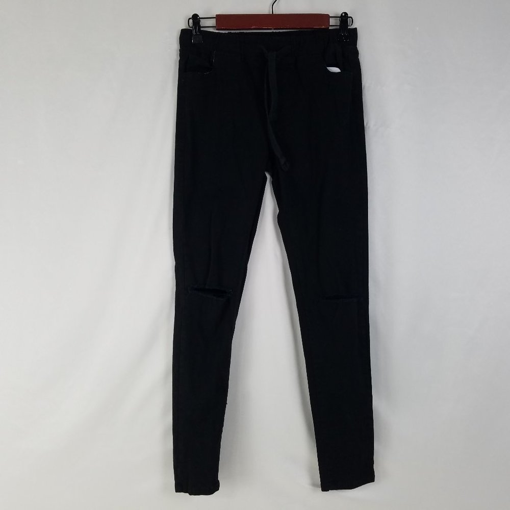 So Perla Jeans Womens Medium Low Rise Jegging Distressed Dark Wash Black Denim‎